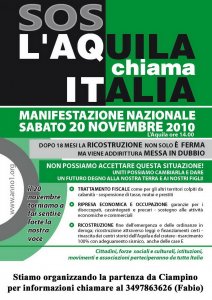 L'Aquila chiama Italia, sabato 20 novembre manifestazione nazionale