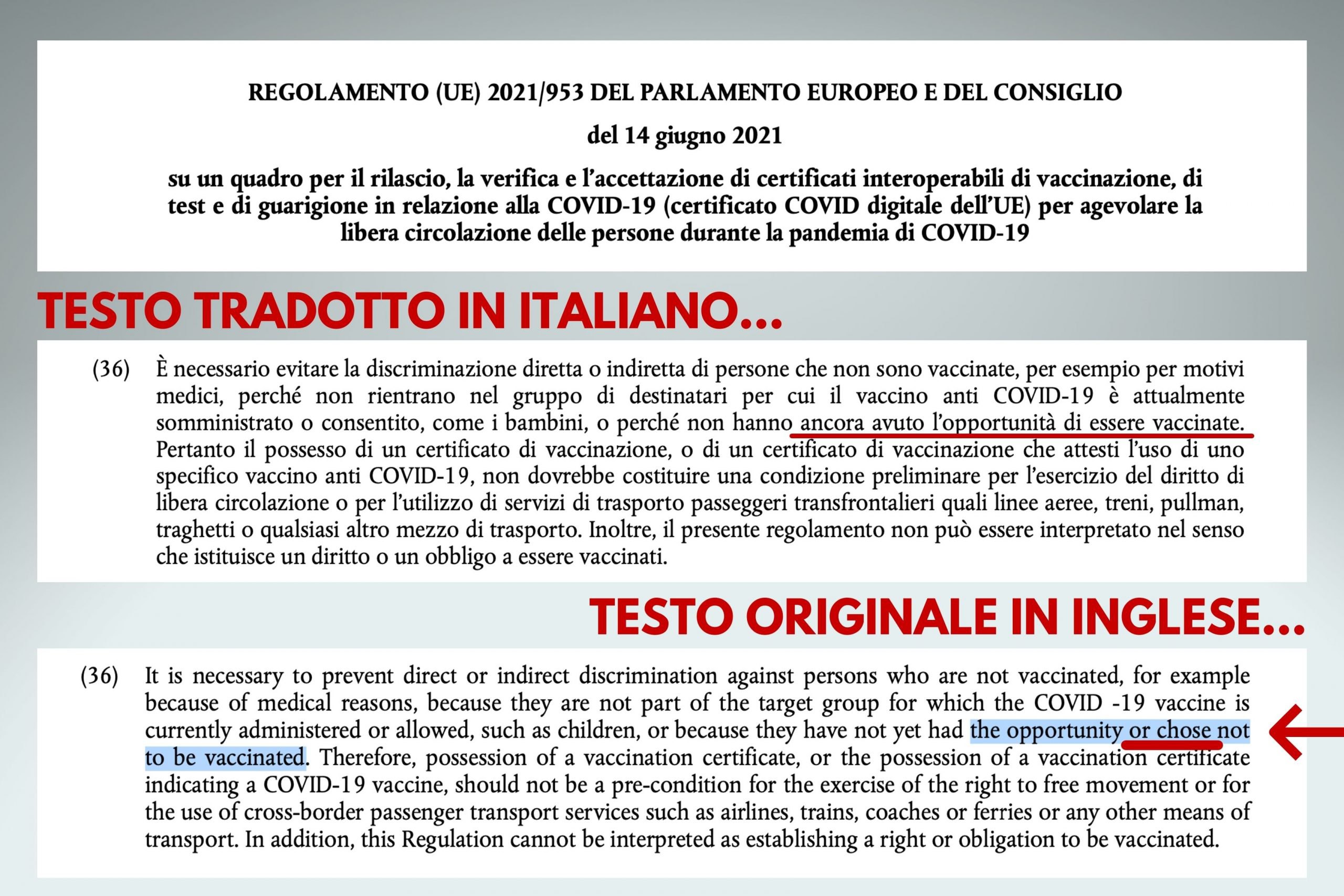 Green Pass: nella traduzione italiana del regolamento UE sparisce una 