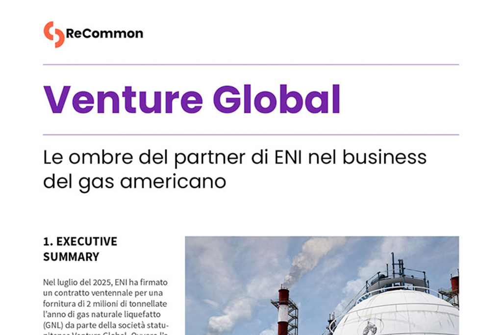 ReCommon: «Venture Global, le ombre del partner di Eni»